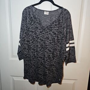 Danskin Women's Black Soot Grey Campus Tee 3/4 Sleeve Top 2X 18W-20W